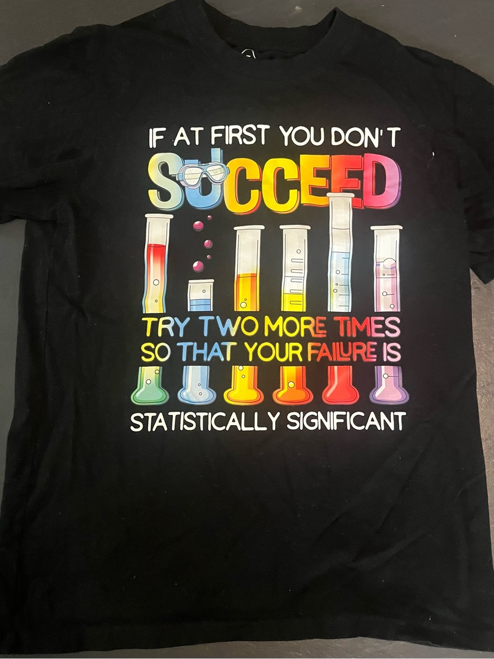 Gildan Black Science Graphic Tee with Rainbow Lab Beakers